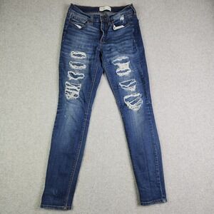 Mudd Jeans Womens 5 Blue Denim Faded Mid Rise FLX Stretch Distressed Skinny Leg